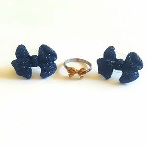 Ring Set Bow Earrings and Bow Ribbon ring
